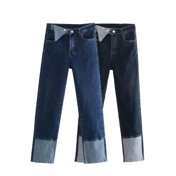 【2color】コントラストエッジフラップストレートデニム w-052