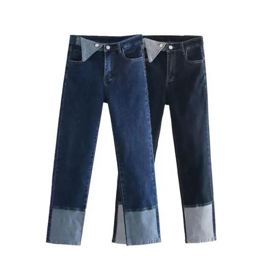 【2color】コントラストエッジフラップストレートデニム w-052