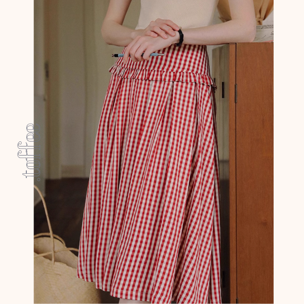 ギンガムチェックハイウエストフレアスカート《Z00882》