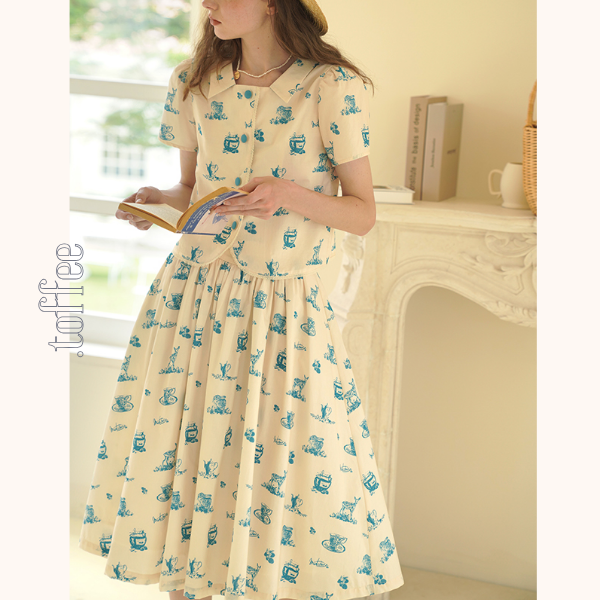 カントリー風アニマルプリント半袖シャツ&ミドル丈スカートのセットアップ 《Z00751》