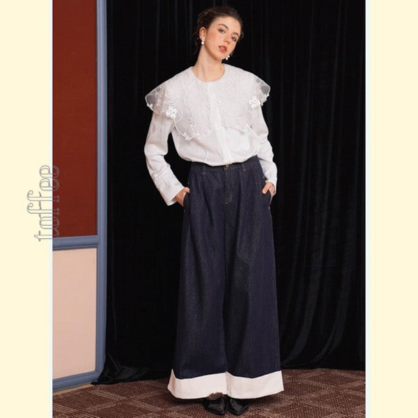 【2color】大人のエレガンス:美シルエットのワイドレッグデニムパンツ 《C0200》