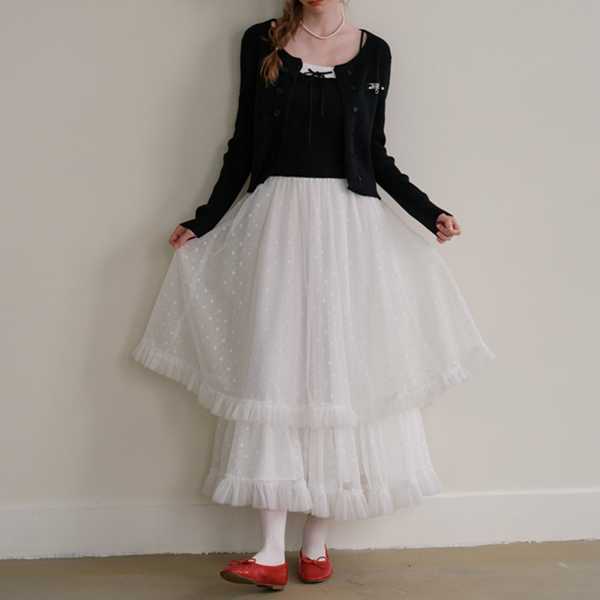 フリル&メッシュホワイトロングスカート Z00570