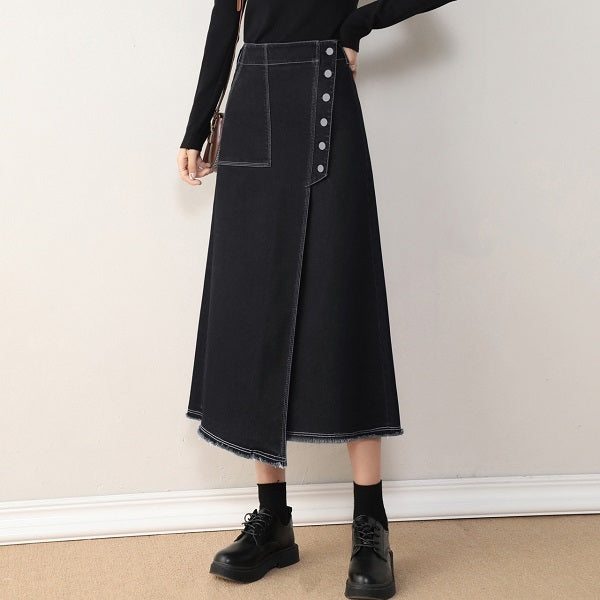 【2color】ボタンデザインナロースカート w-121