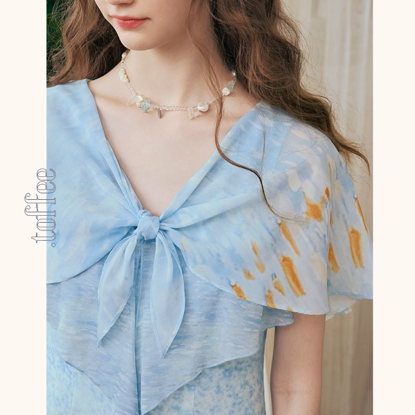 潮の音が聞こえる:シフォンプリントロングワンピース《Z00972》