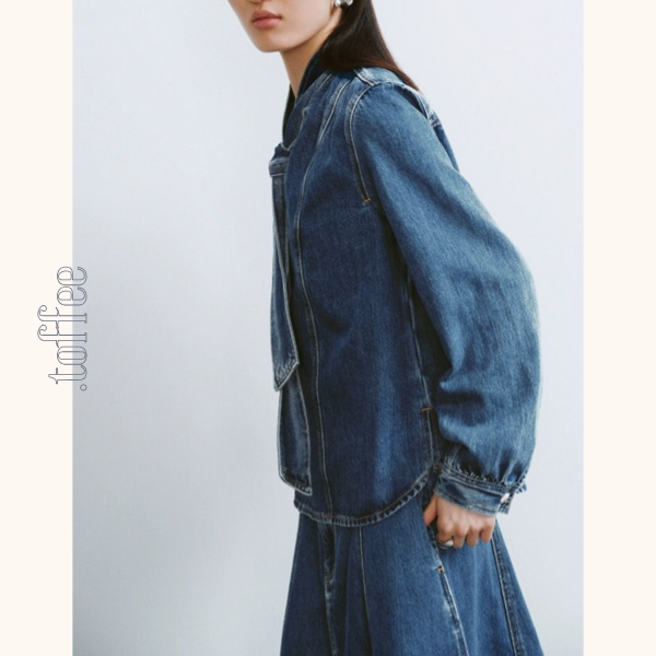 リボンタイ付きウォッシュドデニムシャツ Z00611