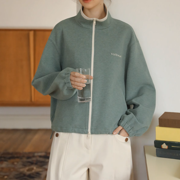 【2color】スタンドカラー ジップアップドロップショルダー スウェット《Z00891》