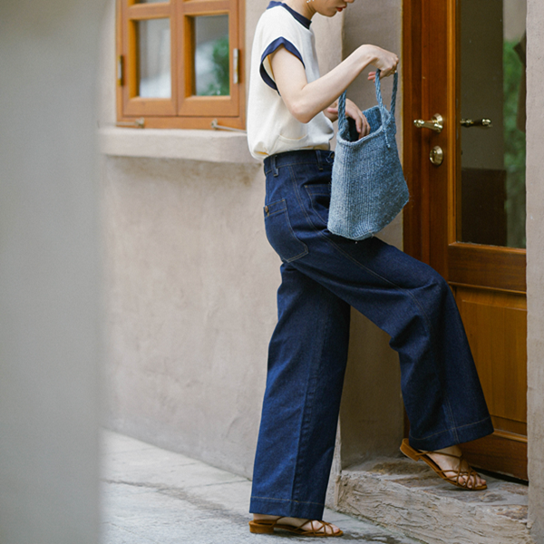 インディゴブルーワイドデニムパンツ Z00404