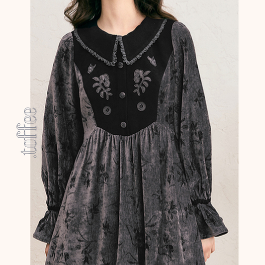 コーデュロイブラックロングワンピース 《Z00689》