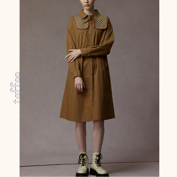 【2color】チェック柄ショールデザインシャツワンピース 《Z00810》