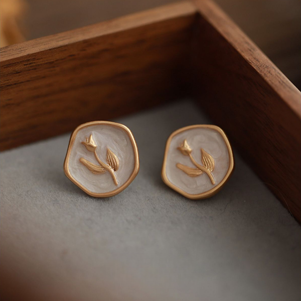 【2pattern】チューリップモチーフヘキサゴンイヤーアクセサリー 《Z00767》