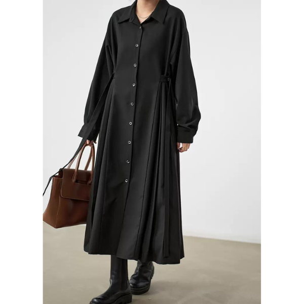 【2color】サイドプリーツフレアワンピース w-058