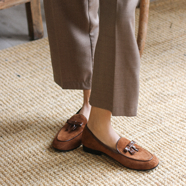 ハニーブラウンフラットレザーシューズ Z00148