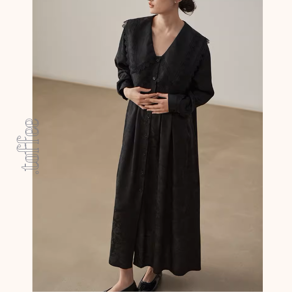 レイヤードドールカラーブラックジャガードワンピース《Z01000》