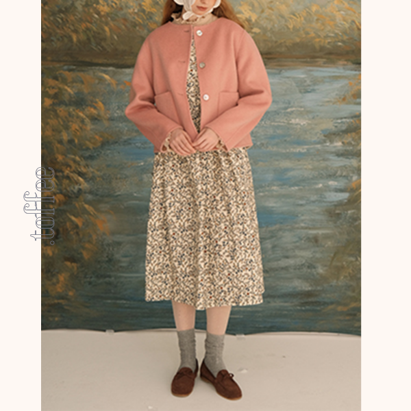 コーデュロイフローラルプリントノースリーブワンピース Z00616