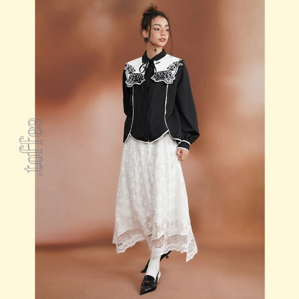 月明かりのバンビが佇む:深い森の中のオリエンタルカウボーイブラウス C0187