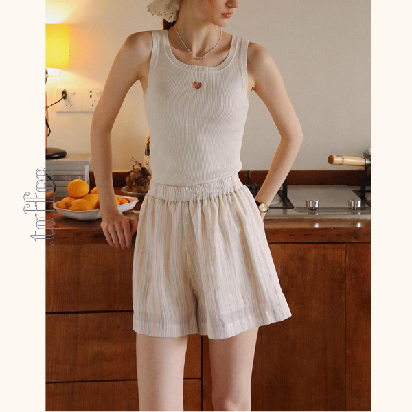 カラフルストライプルーズシャツ&ワイドショートパンツのセットアップ《Z01029》