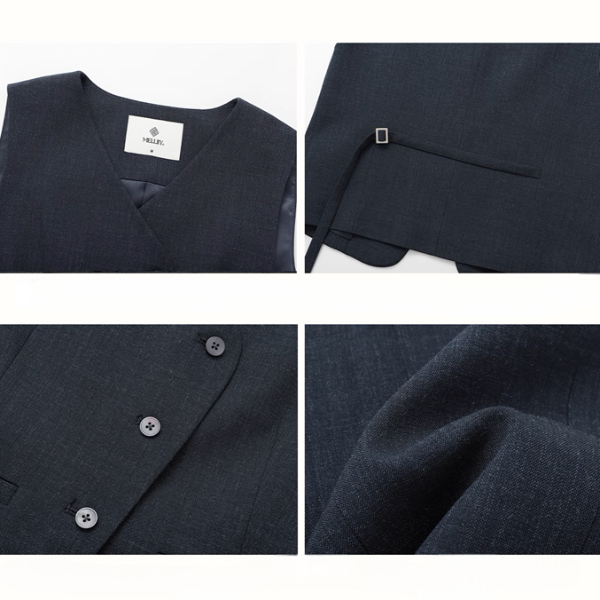 Vネックシングルブレストショートベスト&ハイウエストワイドスーツパンツセットアップ《Z00889》