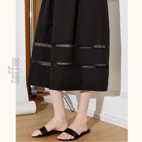 【2color】メッシュレースAラインミモレ丈ワンピース《Z00924》