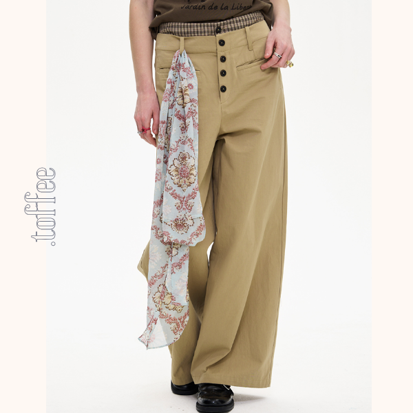 【2color】チェック柄ディテールワイドパンツ《Z01005》