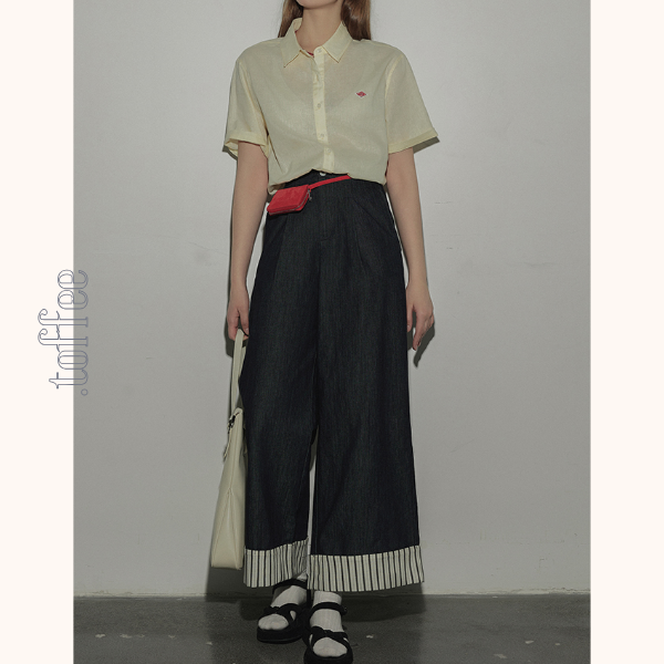 ストライプヘムワイドデニムパンツ Z00394