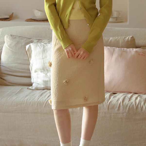 リボン&立体フラワーAラインスカート《Z00821》