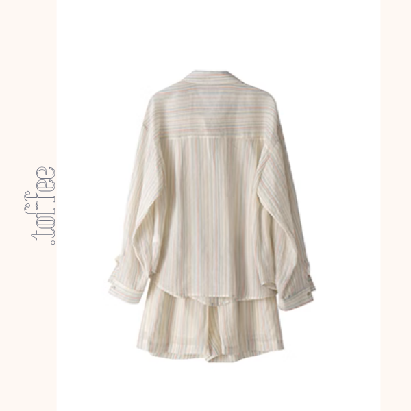 カラフルストライプルーズシャツ&ワイドショートパンツのセットアップ《Z01029》