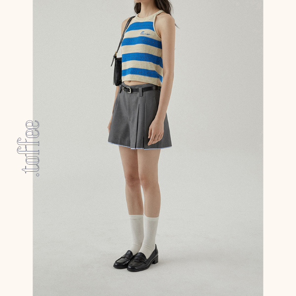 【2color】ホルターネックストライプニットトップ Z00388