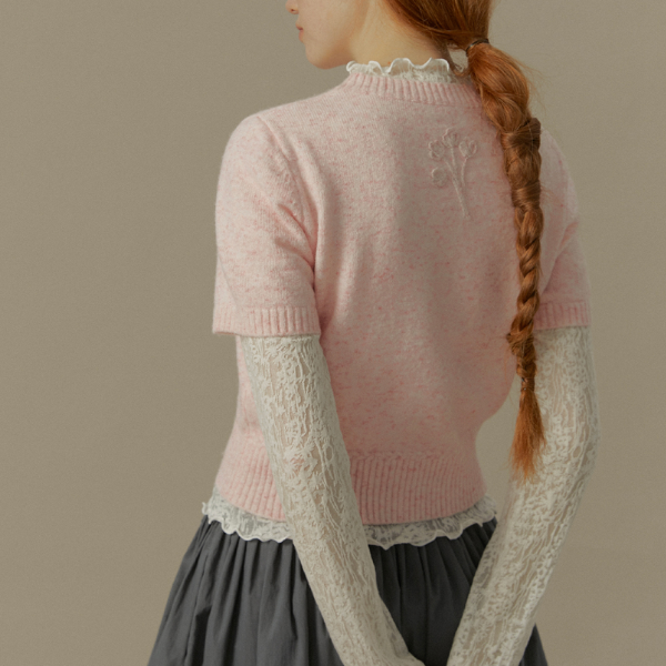 【2color】フラワー刺繍入りリブ編みセットアップカーディガン《Z00831》