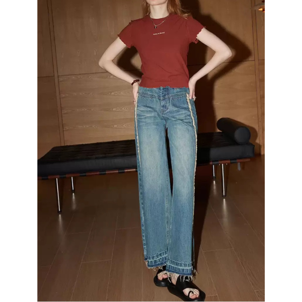 ハイウエストダメージデニムパンツ Z00231