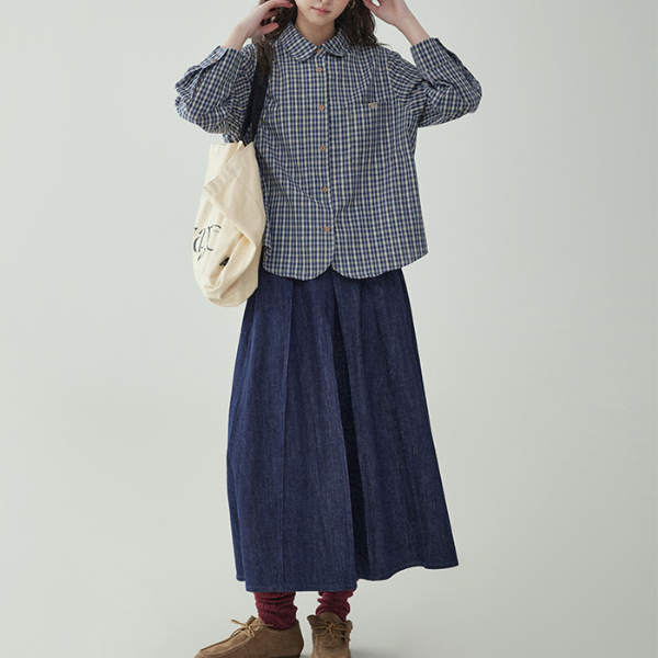 ポケット付きロングデニムプリーツスカート 《Z00732》