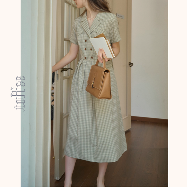 ダブルブレストチェック柄トレンチワンピース《Z00901》