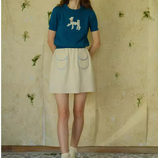 再販決定!【2color】プードル柄パフスリーブニットX1-008