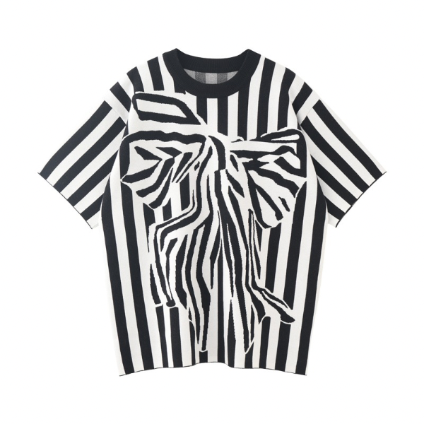 【2color】ストライプ×ゼブラ柄プリントニットトップ Z00215