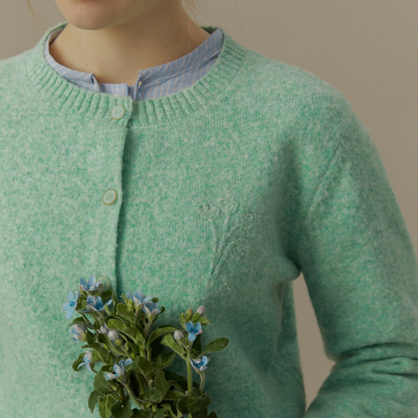 【2color】フラワー刺繍入りリブ編みセットアップカーディガン《Z00831》