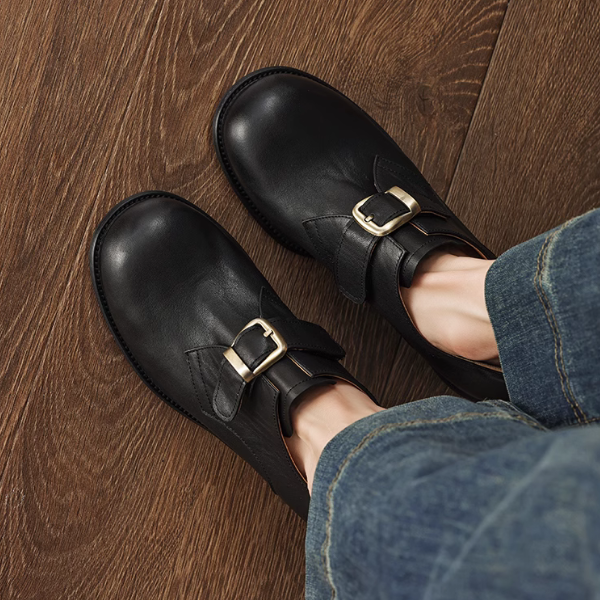 【3color】ラウンドトゥベルト付きヴィーガンレザーシューズ 《Z00516》