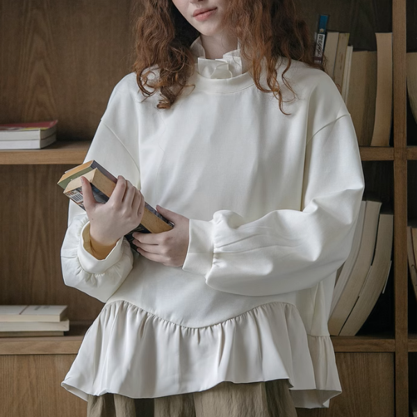 【2color】フリルヘム&バルーンスリーブルーズブラウス《Z00895》