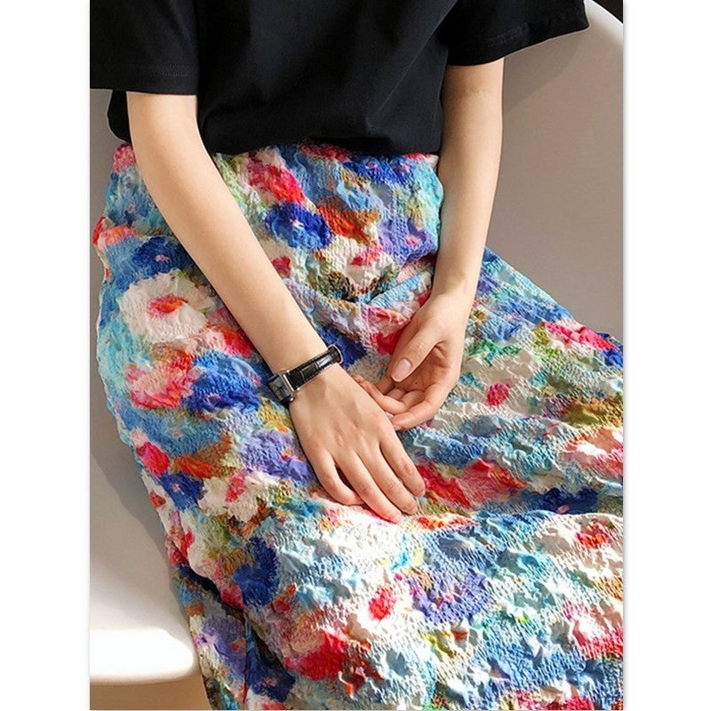 油絵のようなフラワー柄スカート