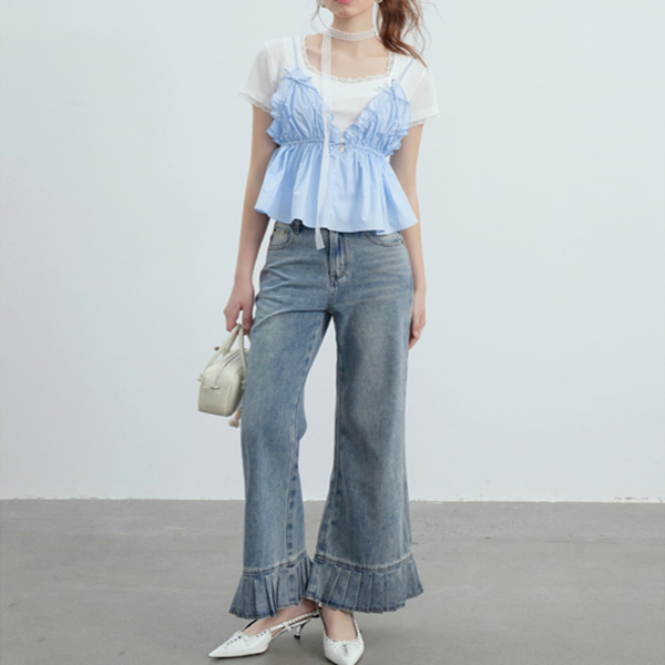 プリーツヘムデニムフレアパンツ Z00446