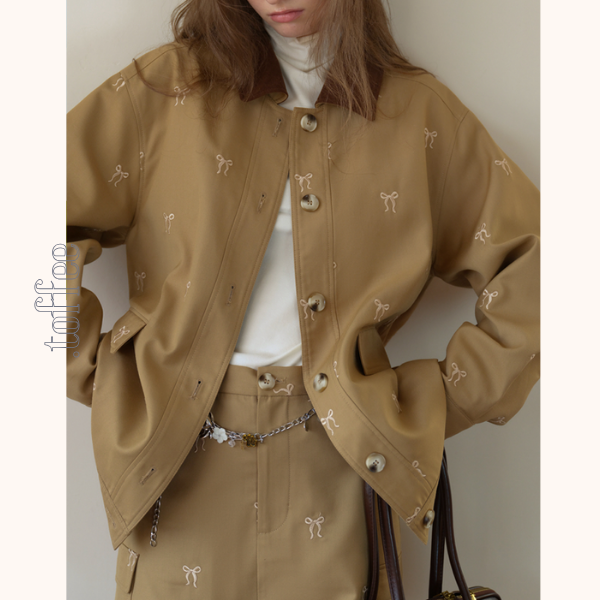 リボン刺繍オーバーサイズジャケット&スカートセットアップ《Z00817》