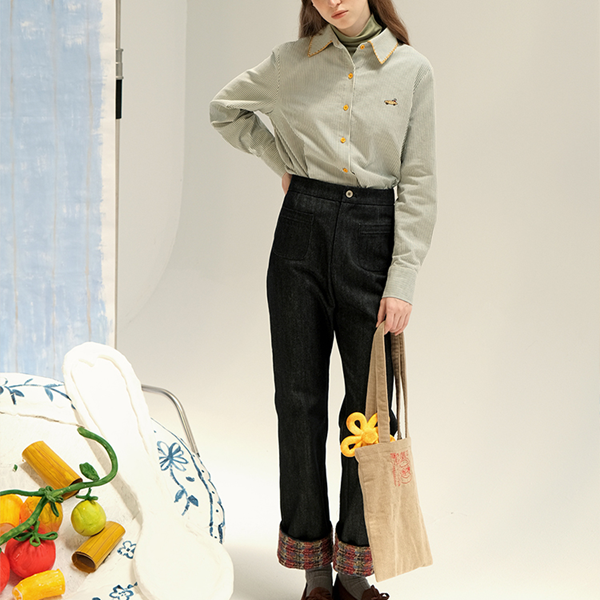 グリーンストライプスリムシャツ Z00604