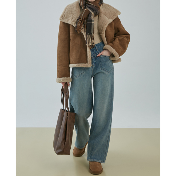 【2color】ハイウエストカジュアルストレートジーンズ X-482