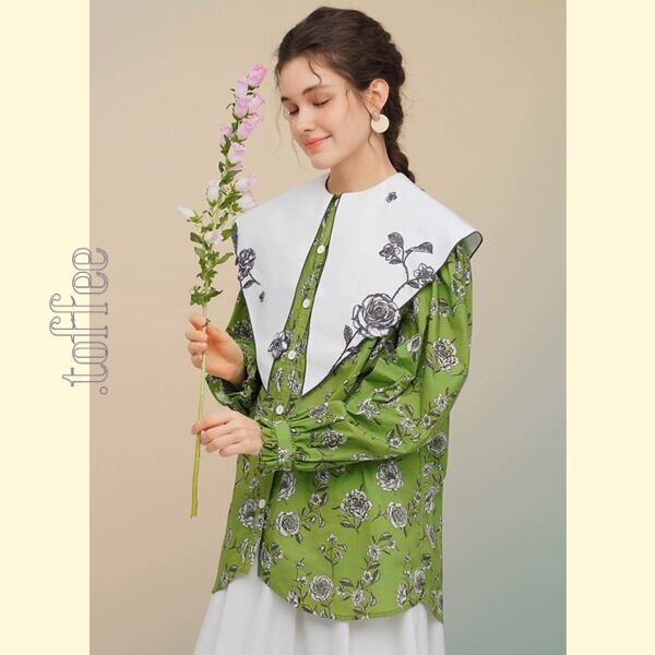 ローズフレンチレトロプリントシャツ: 個性的なエレガンスを纏う 《C0213》