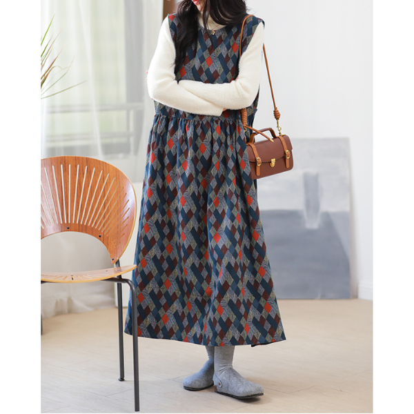 【2color】マルチカラースクエアパターンワンピース w-005