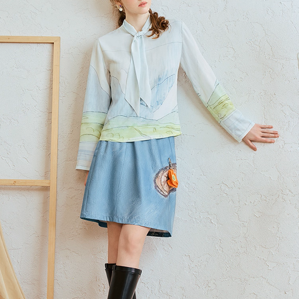 風景画タッチのボウタイアートシャツ《Z01063》