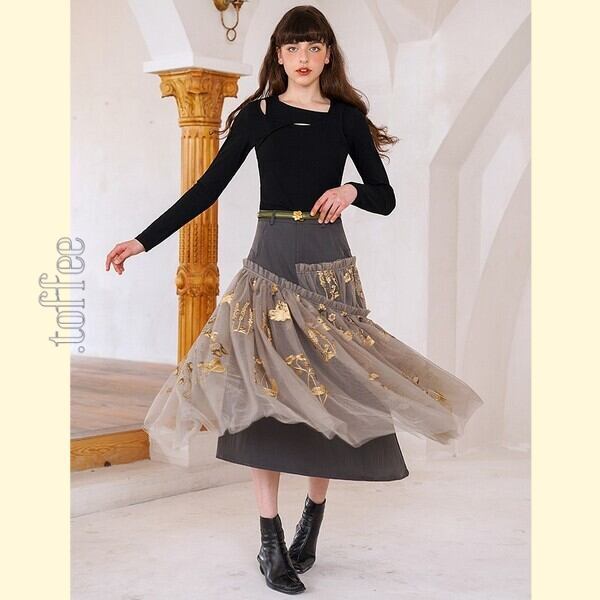 ニッチでクラシカルな植物画刺繍:フェアリーシアースカート C0163