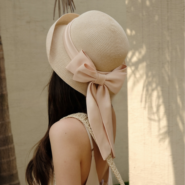 【4color】ビッグリボンストローハット X-067