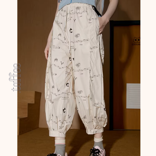 イラストプリントイージークロップドパンツ《Z00899》