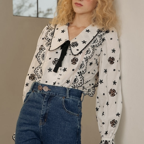 レース×キャンディースリーブのブラウス sp0191