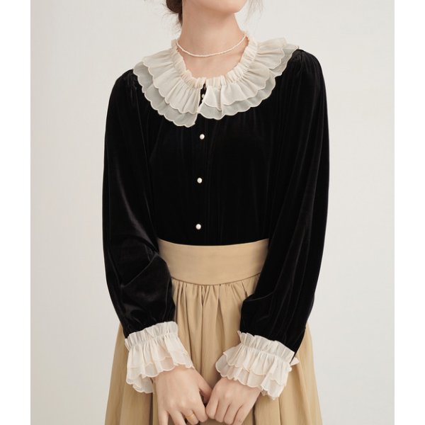 フレンチベルベットレースブラウスX-384