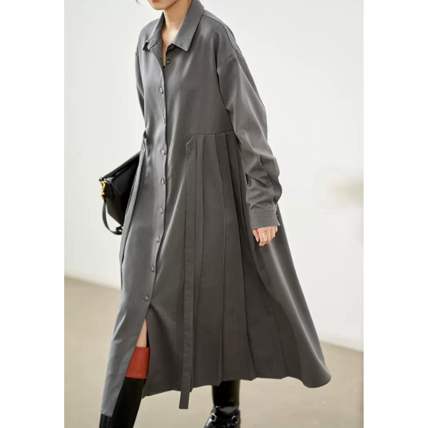 【2color】サイドプリーツフレアワンピース w-058